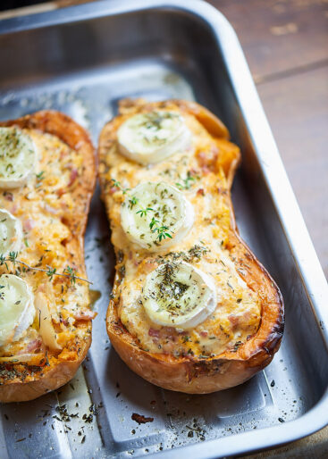 Butternut farcie aux lardons et au chèvre