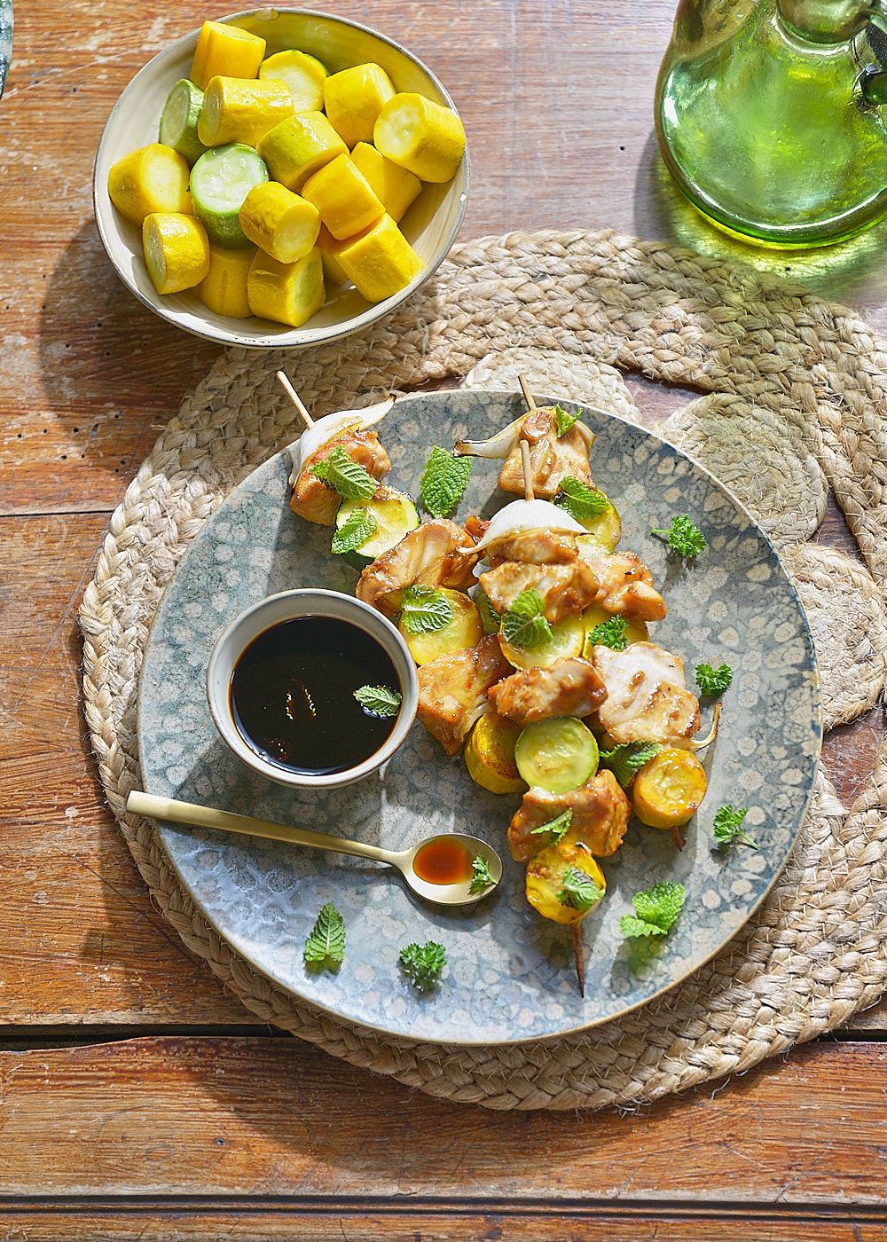 photo culinaire de brochettes de poulet mariné au airfryer