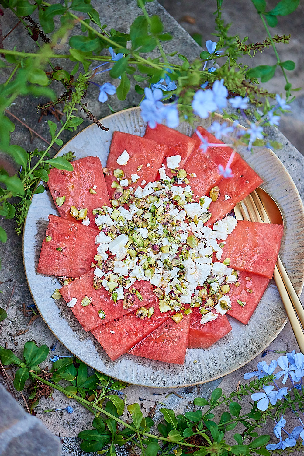 recette de Carpaccio de pastèque et feta aux pistaches